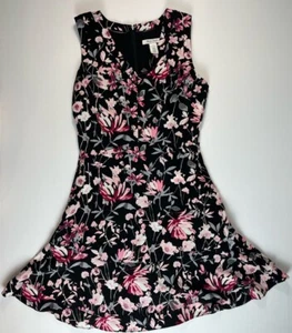 White House Black Market Women’s 0 Sleeveless Black Pink Gray Floral Dress - Picture 1 of 20