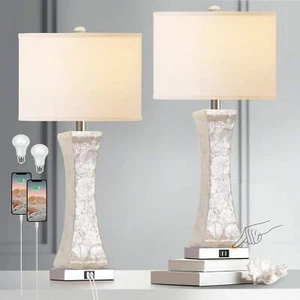 Set Of 2 Touch Control Table Lamps, 28-Inch Tall Coastal White -Lightning Deals - Picture 1 of 15