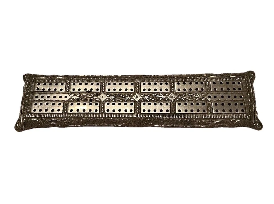 Vintage Cast Metal Cribbage Game Board Footed Ornate Detail Unique 9” x 2.5” - Image 1 of 4