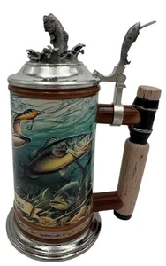 Danbury Mint Largemouth Bass pesca acqua dolce peltro coperchio birra Stein 10" - Foto 1 di 5