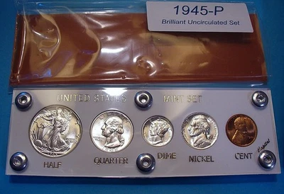 1945 MINT U.S. WAR-TIME SILVER SET LUSTROUS CHOICE to GEM BRILLIANT UNCIRCULATED - Image 1 of 4