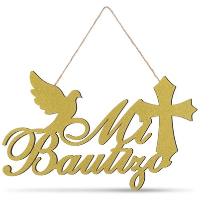 Letrero con letras Mi Bautizo brillo madera colgante de pared decoración baby shower primera co... Foto 1 de 4