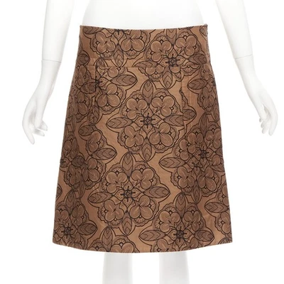 MARNI Marrón Algodón Mezcla Seda Ilustración Floral Jersey Forrado Falda IT40 S Foto 1 de 4