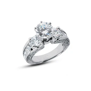 5.90ct F/SI2 Round Natural Certified Diamonds Platinum Vintage Style Accent Ring - Picture 1 of 4
