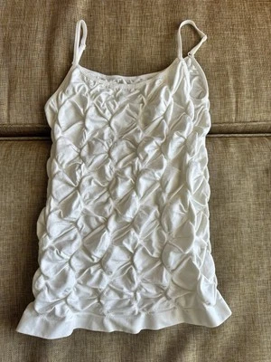 Camiseta sin mangas vintage años 90 Y2K blanca acanalada texturizada cami para mujer L palomitas de maíz vanguardista Foto 1 de 4