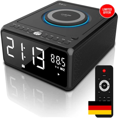 Kabelloses Ladepad | Dual-Alarm Wecker mit LED Display | CD/Bluetooth Radio - Bild 1 von 4