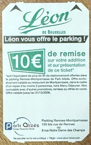 PARIS PARKPLATZ RENNES-MONTPARNASSE LEON TITEL PARKKARTE AUS PAPIER - Bild 1 von 2