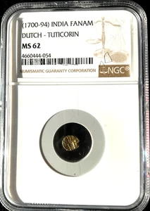1700 - 1794 Indien Gold Fanam Münze, Dutch-Tuticorin, NGC MS 62, 054 - Bild 1 von 2