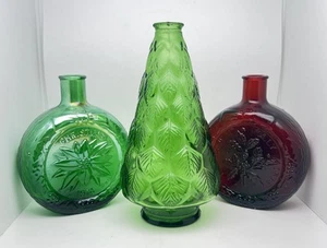 Vintage Wheaton Glass Lot Of 3 Christmas Bottles Tree Holly Poinsettia 1970’s - Picture 1 of 22