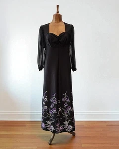 Vintage 70s Dress Handmade Long Maxi Hippie Retro Floral Embroidery - UK 16 - Picture 1 of 9