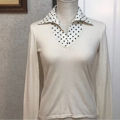 Suéter Top Lauren Ralph Lauren Crema Manga Larga Cuello Lunares Puños Talla PP Foto 1 de 4