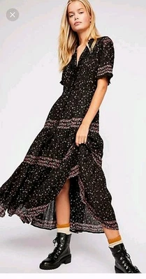 Free People Rare Feelings Dress Black Tiered Midi Maxi Size Small - Image 1 of 4