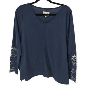 Wrangler womens size large blue waffle knit thermal crochet cutout sleeves - Picture 1 of 9