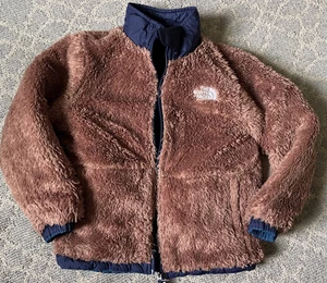 North Face Boys Small Reversible Jacket Brown Sherpa/Blue - Picture 1 of 10