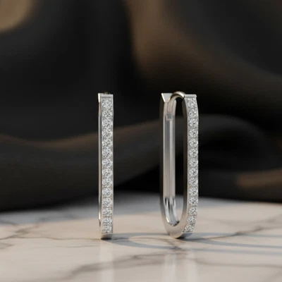 Christmas Gift Drop Dangle Earring 0.20Ct Lab Grown Diamond Solid 14K White Gold - Image 1 of 4