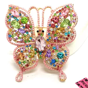 Fashion Womens Colorful Bling Rhinestone Flower Butterfly Charm Brooch Pin Gifts - Picture 1 of 2