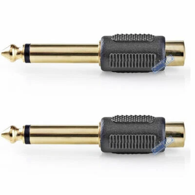 2 x 6.35mm Mono 1/4" Jack Plug to RCA Phono Female Socket Adapter TWIN PACK - Image 1 of 4