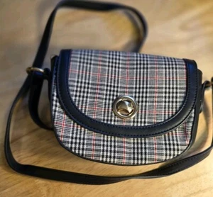Forever 21 Mini Purse Houndstooth And Red Striped Black Strap Gold Twist Lock - Picture 1 of 9