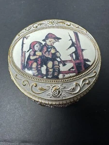 Vintage Hummel Jewelry Trinket Box With Fed Lining Gold White Wash - Picture 1 of 6