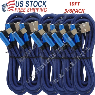 3/6X 90 Degree Elbow USB Charger Cable 10FT For iPhone 14 13 8 12 Charging Cord - Image 1 of 4
