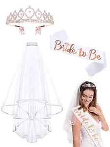 Bride to Be Set Include Bride to Be Sash,Bridal Veil with Comb,Rhinestone Tiara - Picture 1 of 15