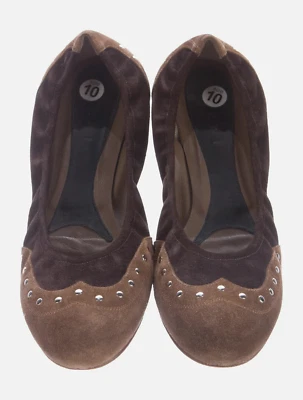 Pisos de ballet marrón Marni de dos tonos de gamuza con tachuelas talla 11/41 Foto 1 de 4