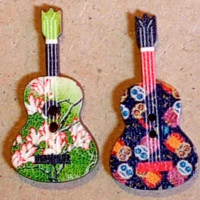 2 Mixed Pair Guitar Crafting Buttons Sewing Wood 1  3/8 inch  - Image 1 of 2
