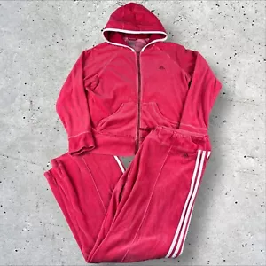 Adidas Women's Vtg Y2K 3 Stripe Velour Pink Tracksuit (Jacket & Pants) Sz XL - Picture 1 of 13