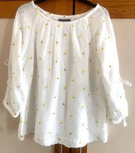 Mint Velvet Women's White Cotton Lemon Bow Sleeve Blouse Size UK 14 - Picture 1 of 8