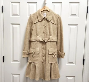 Abrigo Chaqueta Vestido Para Mujer Nanette Lepore Metálico Dorado Mezcla Lana Cinturón Talla M - Imagen 1 de 9