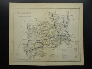 c1854 England Antique County Map of MIDDLESEX by Joshua Archer - Picture 1 of 2