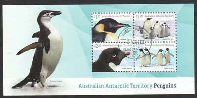 AUSTRALIAN ANTARCTIC TERRITORY AAT 2022 PENGUINS SOUVENIR SHEET OF 4 STAMPS USED - Image 1 of 4