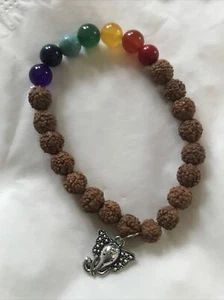 Bracciale Elasticizzato 7 Chakra Rudraksha Perline Ganesha Charm Yoga Reiki Guarigione - Foto 1 di 5