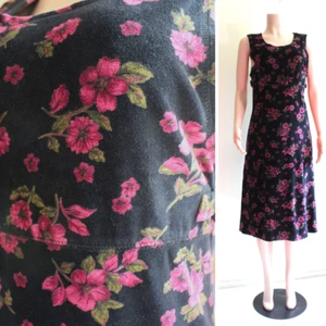 Erika Dress M L Petite Black Rose Stretch Velvet Velour Midi Sleeveless Pinafore - Picture 1 of 10