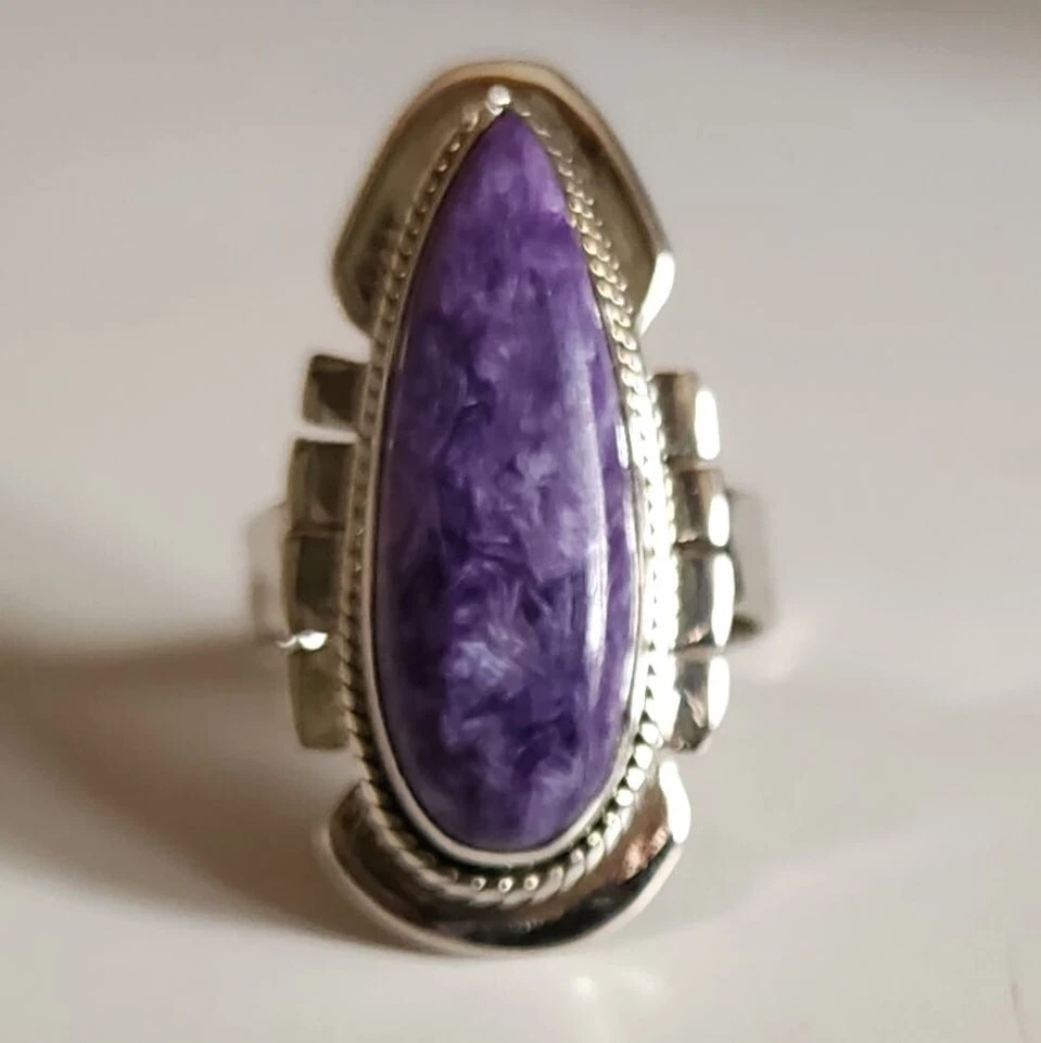 CHAROITE NATURAL GEMSTONE 925 SOLID STERLING SILVER HANDMADE JEWELRY RING 3 TO12 - Image 1 of 4