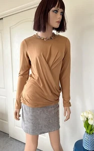 Tahari Caramel Long Sleeve Draped Top Tee-Shirt Brown Size S *NEW w/ Tag* - Picture 1 of 4