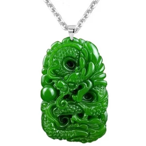 925 Sterling Silver Mens Womens Burmese Jadeite Jade Dragon Chain Necklace D907 - Picture 1 of 5