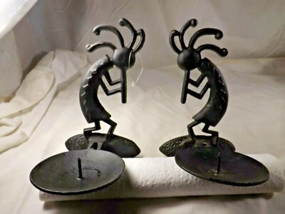 2 candelabros aplique de pared de hierro forjado negro Kokopelli "The Flaute Player"   Foto 1 de 4