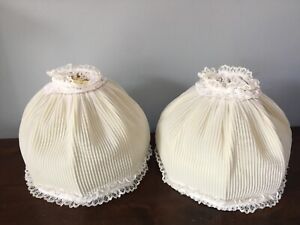 PAIR OF 1950s YELLOW LOOSE FABRIC COVER LAMP SHADES  9" W X 8" T