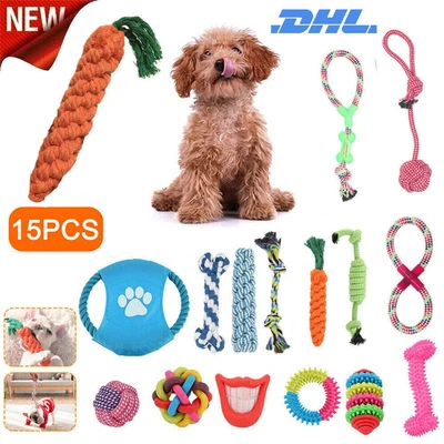 15x Dog Toy Set Dog Puppy Chew Cotton Ropes Toys for Pet - Image 1 of 4