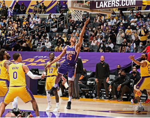 Cameron Payne Phoenix Suns Unsigned 2021 NBA Playoffs Round 1 Layup Photograph Cover