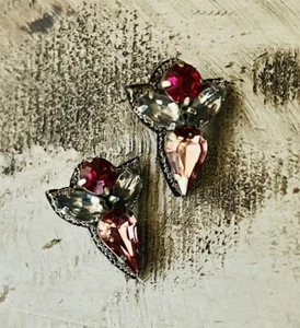 Suzanna Dai Anthropologie Crystal Cluster Stud Earrings Pink Gray Leather Back - Picture 1 of 7