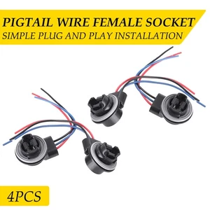 Set 4 of Pigtail Female Wire Socket 3157 S Two Harness Front Turn Signal Park - Picture 1 of 7