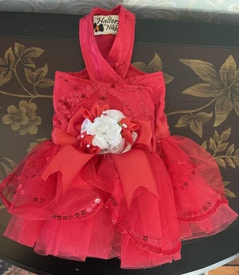 РОЖДЕСТВЕНСКОЕ ПЛАТЬЕ собачья сбруя РУЧНОЙ РАБОТЫ от Halters от Nikky одежда для собак праздничная - Изображение 1 из 4