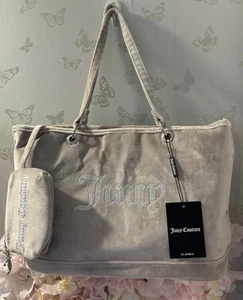 Juicy Couture Kimberly Velour Shopping Bag, Grey , Matching Purse , New - Picture 1 of 6