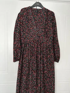 Nobody's Child Black Floral Midi Dress - Size 14 - Picture 1 of 1