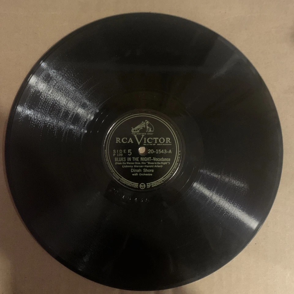 Dinah shore, 78 rpm, V+, Blues In The Night, RCA Victor 20-1543-from album P-139 - Image 1 of 2