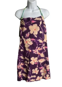 Vestido halter floral morado de Zara talla XXL tirantes verdes mezcla viscosa espalda baja - Imagen 1 de 5