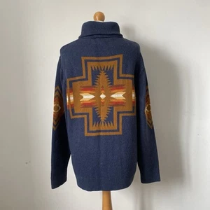 Pendleton Aztec Western Shawl Collar Cardigan - L Navy - Picture 1 of 16