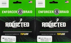 (LOT OF 2) TUF-LINE ADDICTED ENFORCER 8X BRAIDED LINE 65LB 300YD DARK GRN DR2233 - Picture 1 of 2